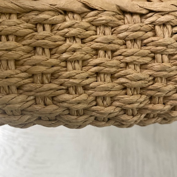 Boutique Tan & Cream Braided Woven Faux-Rattan Tote Clutch Handbag Wooden Handle - Picture 5 of 6